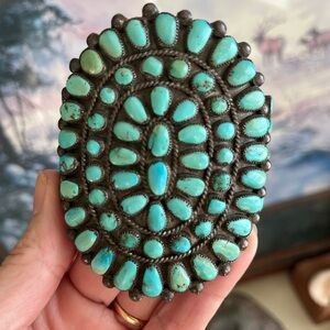 Rare Turquoise Oval Cuff Bracelet -  73 Blue Green Stones